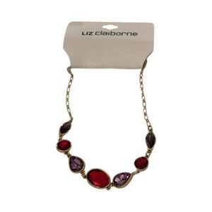 Liz Claiborne Gold Necklace with Red and Purple Accents